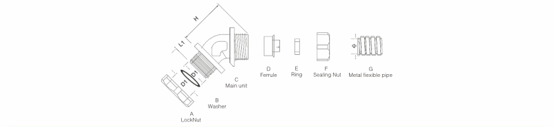 DWJ series metal hose connector drawing