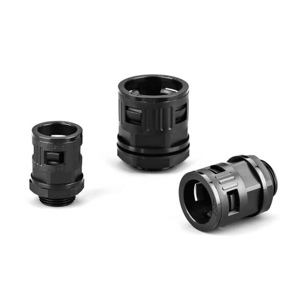 three plastic hose connectors